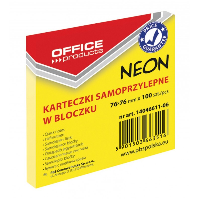 OFFICE PRODUCTS notes samop. 76/76/100 neon żółty